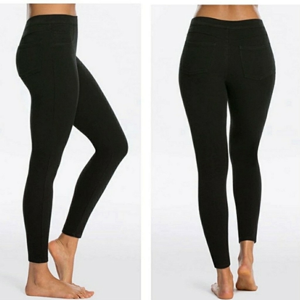 Spanx Black Pull On Denim Pants Skinny Jeggings High Waisted Womens Sz S Petite